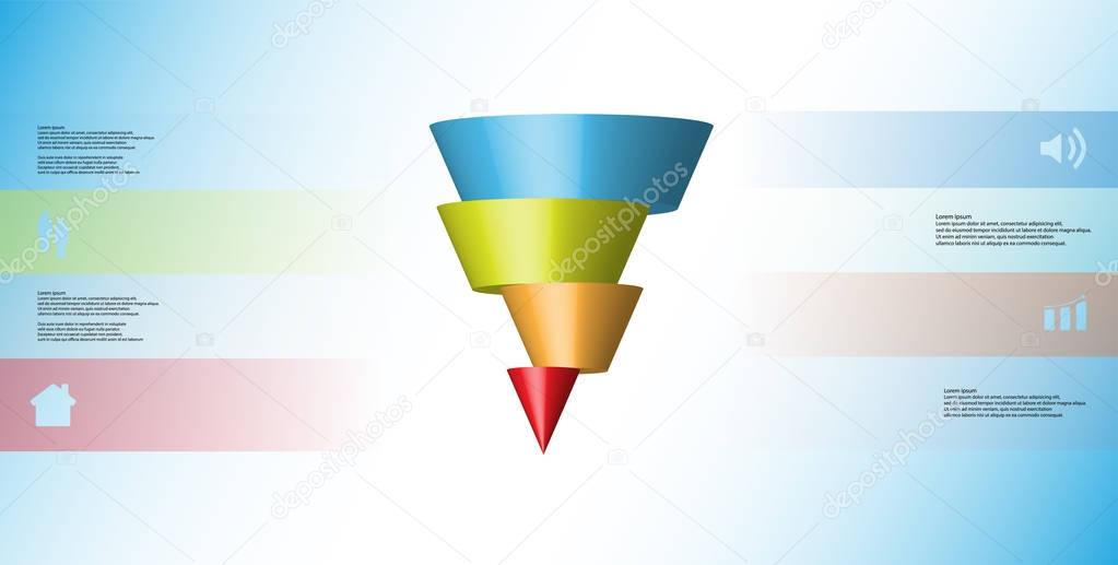 3D illustration infographic template with cone horizontally sliced to four shifted parts