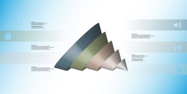 3D çizim Infographic şablon koni ile beş dökülen parçalar dilimlenmiş