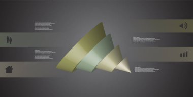 3D çizim Infographic şablon koni ile beş dökülen parçalar dilimlenmiş