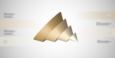 3D çizim Infographic şablon koni ile beş dökülen parçalar dilimlenmiş