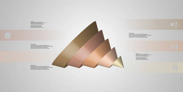 3D illustratie infographic sjabloon met conus gesneden tot vijf gemorste delen — Stockvector