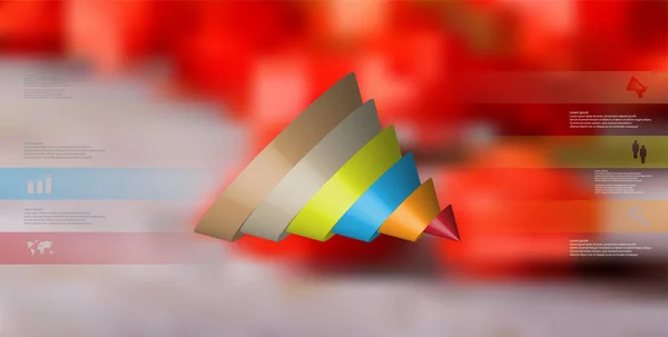 Modèle d'infographie d'illustration 3D avec cône tranché en six parties renversées — Image vectorielle
