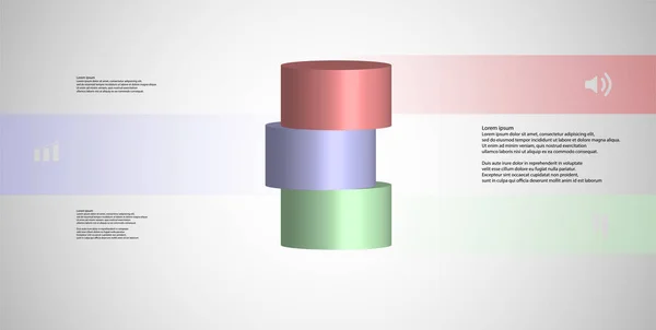 Plantilla infográfica de ilustración 3D con cilindro en rodajas horizontales en tres partes — Vector de stock