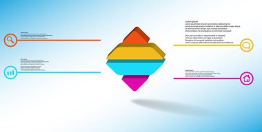 Kabartmalı rhomb yatay olarak dört parçaya bölünmüş 3d resimleme bilgi şablonu