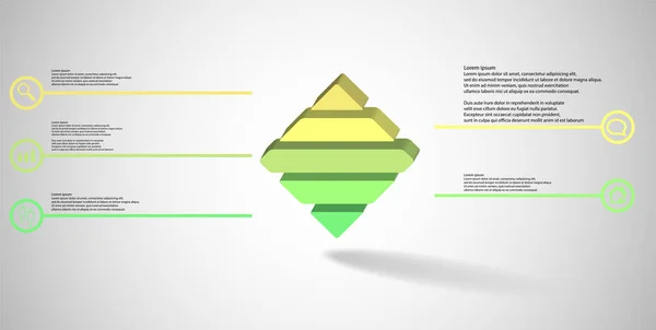 3D ilustrační infografická šablona s reliéfním kosočtvercem vodorovně rozdělená do pěti částí — Stockový vektor