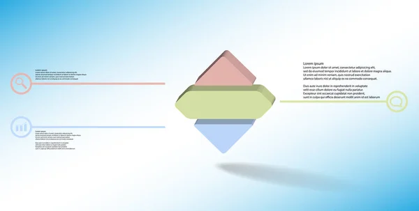 3d illustratie infographic template met reliëf rhomb horizontaal verdeeld in drie delen — Stockvector