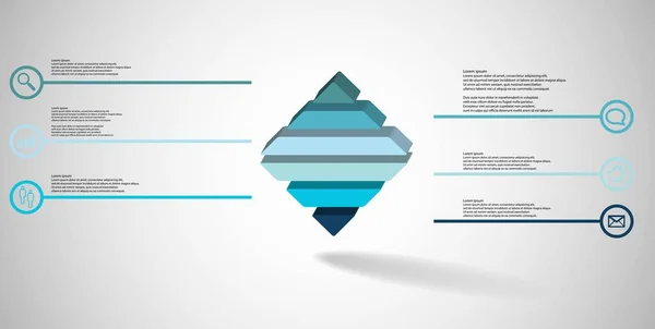 Plantilla infográfica de ilustración 3D con rombo en relieve dividido horizontalmente en seis partes — Archivo Imágenes Vectoriales