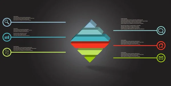 Plantilla infográfica de ilustración 3D con rombo en relieve dividido horizontalmente en seis partes — Archivo Imágenes Vectoriales