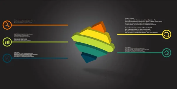 Plantilla infográfica de ilustración 3D con rombo doblado en relieve dividido horizontalmente en cinco partes dispuestas en askew — Vector de stock