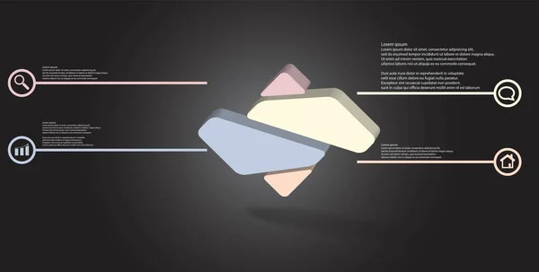 3d illustratie infographic template met reliëf rhomb willekeurig verdeeld in vier delen — Stockvector