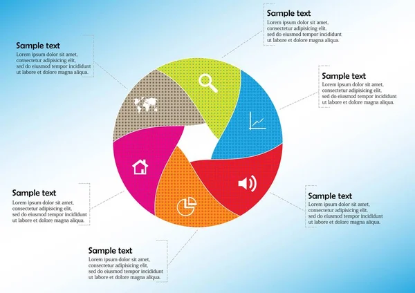 Modello infografico rotondo con separazione esagonale a sei parti — Vettoriale Stock