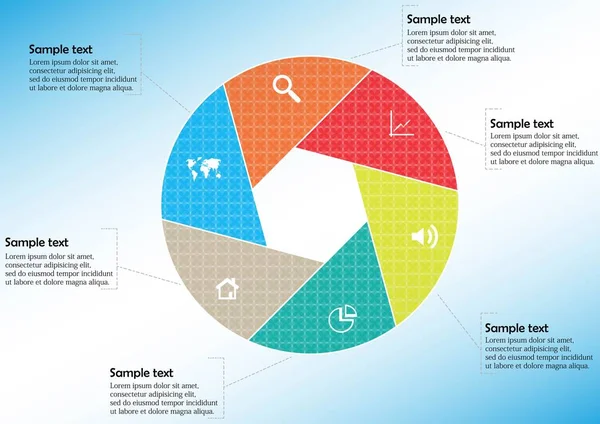 Ronde infografische sjabloon met zeshoekige scheiding in zes delen — Stockvector