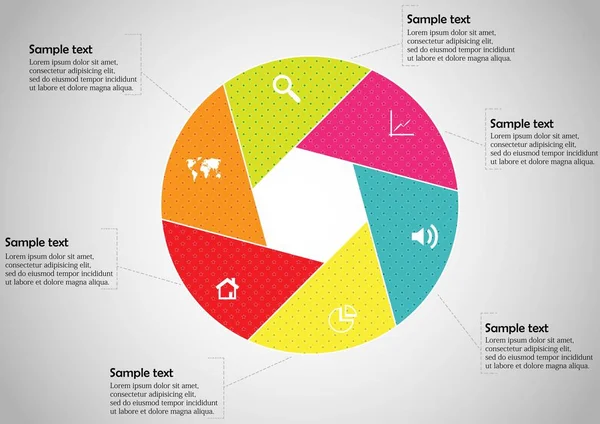 Ronde infografische sjabloon met zeshoekige scheiding in zes delen — Stockvector