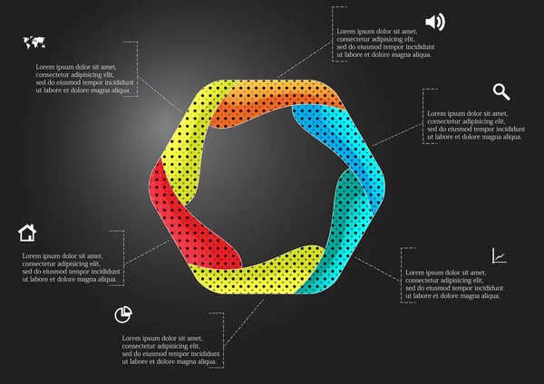 Modelo de infográfico hexágono criado por seis elementos curvos —  Vetores de Stock