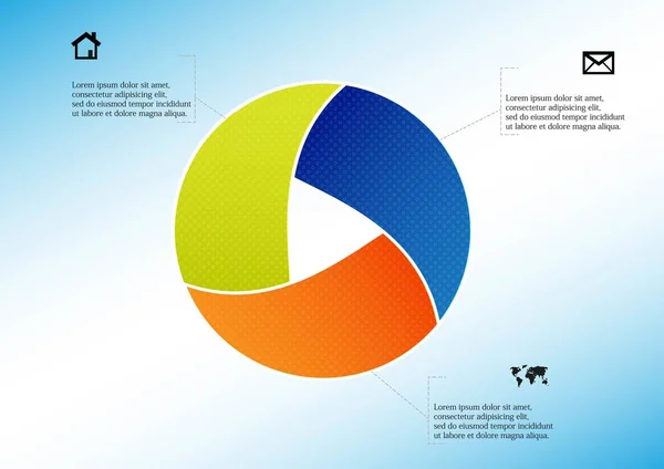 Cirkel verdeeld in drie delen gevuld met kleurpatronen — Stockvector