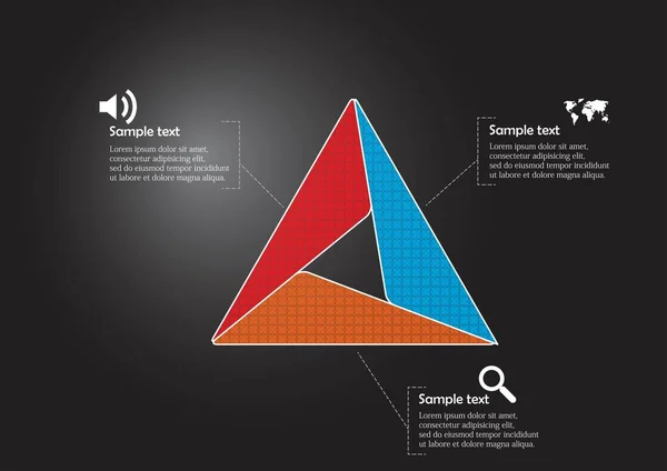 Инфографический шаблон треугольника состоит из трех секций — стоковый вектор
