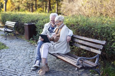Mature man and woman shopping on line