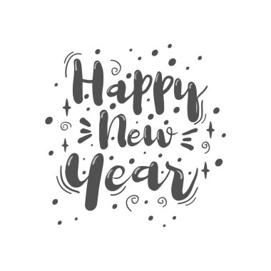 Elle çizilmiş mektuplu mutlu yıllar kartı. Tasarım tebrik kartları, poster, davetiyeler için tatil illüstrasyonu. 