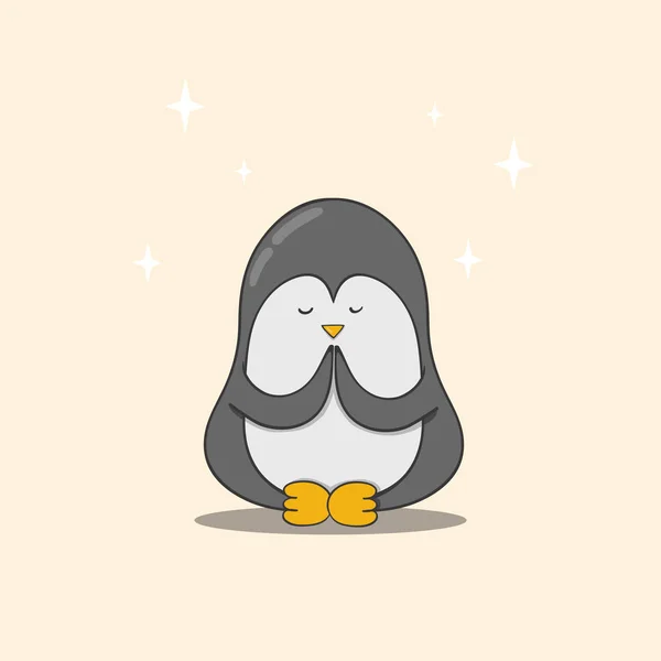 Aranyos Pingvin Jóga Lótusz Pózol Pihentető — Stock Vector