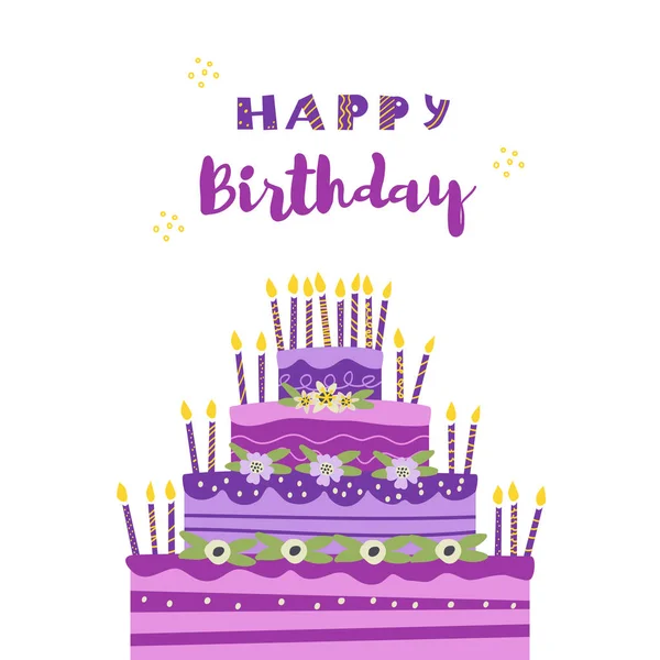 Pastel Grande Con Muchas Velas — Vector de stock