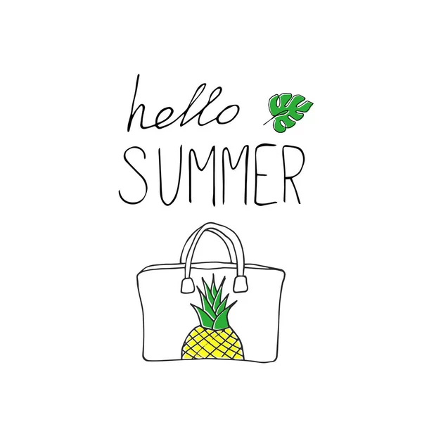 Bolsa Verano Individual Con Piña Texto Hola Verano — Vector de stock