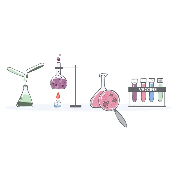 Schizzo Dell Esperimento Ricerca Scientifica Chimica Doodle Delle Fasi Produzione — Vettoriale Stock