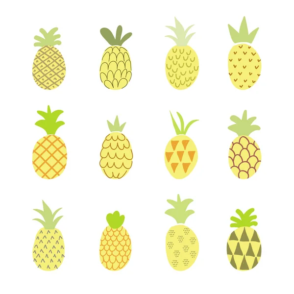 Set Ananas Diversi Stili — Vettoriale Stock
