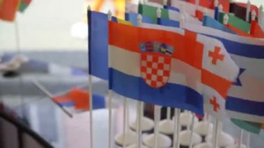 Rüzgarda dalgalanan küçük ülke bayrakları.