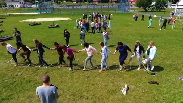 SILICHY, BELARUS - 2, AUGUST, 2019: Moving Shot of the venue where different groups of people pass sports tests — Stock video
