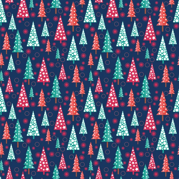 Nahtloses Weihnachtsmuster - Weihnachtsbäume und Schneeflocken — Stockvektor