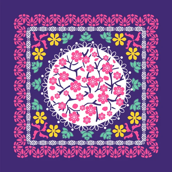 Hermoso adorno floral con flor de cerezo — Vector de stock