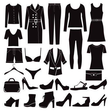 Giysi ve Ayakkabı Moda Icon set.