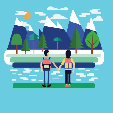  Treveller sırt çantaları ve güzel manzara ile birkaç