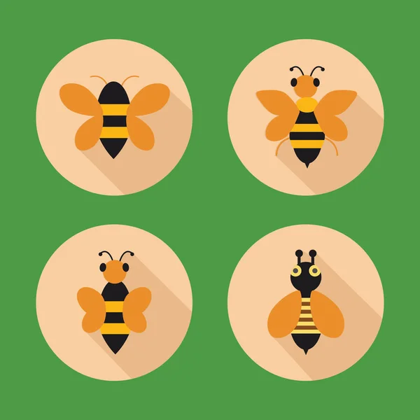 Honey bees icons in flat style — Stock Vector