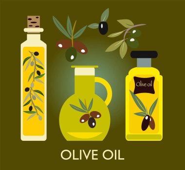 Öğeleri kümesi. Zeytin, zeytinyağı, şube 