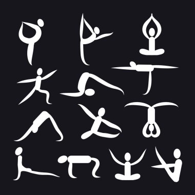 Yoga pozlar ve fitness sembolleri için sağlık simgeler.