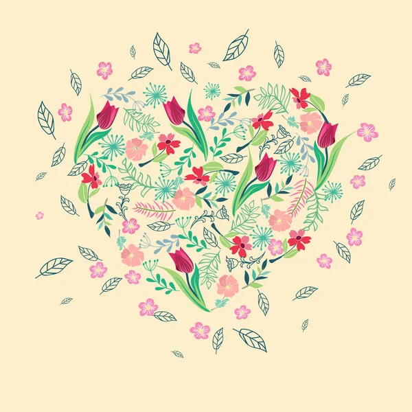 Marco de forma de corazón fondo floral . — Vector de stock