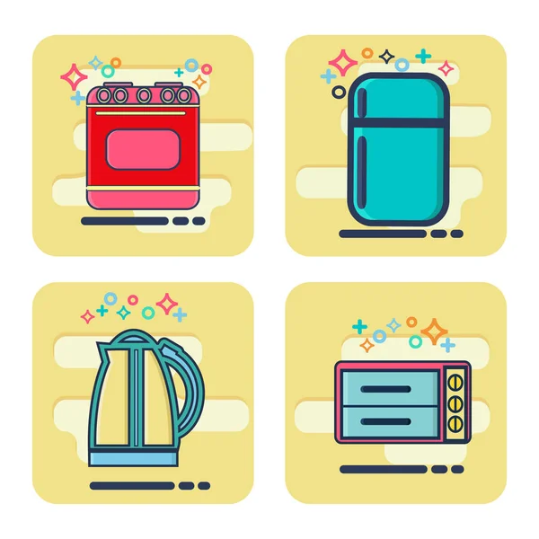 Juego de iconos de línea con elementos de diseño plano Electrodomésticos de cocina — Vector de stock