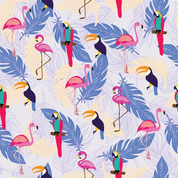 Patrón con exóticas aves tropicales y plumas . — Archivo Imágenes Vectoriales