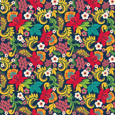 Abstract Floral seamless onate pattern in style Hohloma traditio clipart