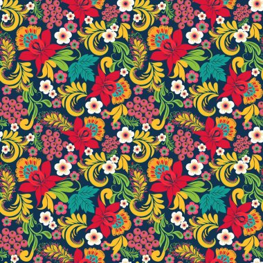 Abstract Floral seamless onate pattern in style Hohloma traditio clipart