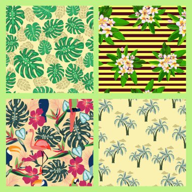 Doku ile önemli desende tropikal ve yaz sembol kümesi