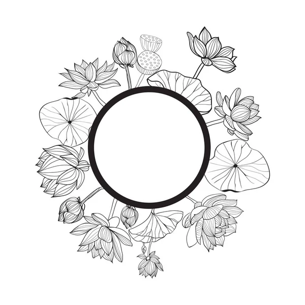 Cadre floral rond dessiné à la main vectoriel . — Image vectorielle