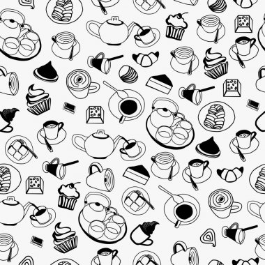 koleksiyon kümesi çaydanlık, kahve, su bardağı ile desen