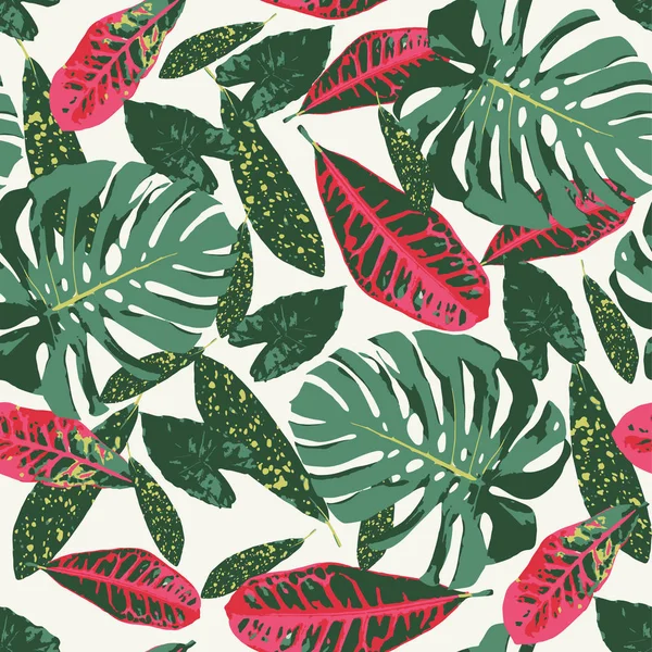 Бесшовный рисунок с тропическими листьями. — стоковый вектор