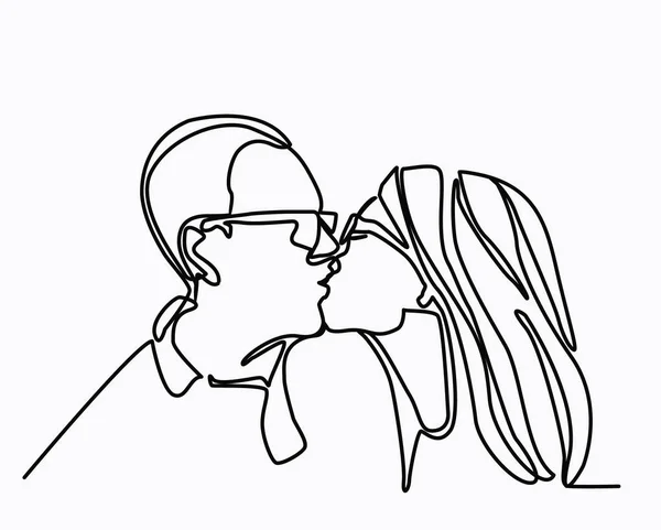 Vector continuous line drawing of kissing couple. A man kisses a — Stock Vector