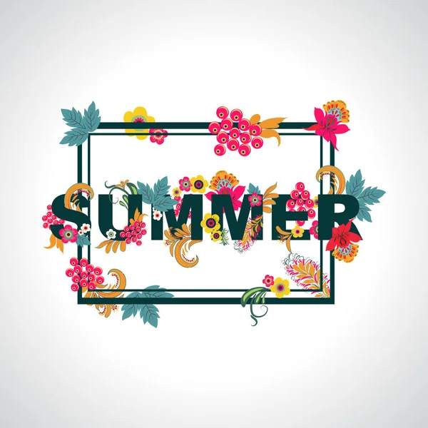 Sommer Hintergrund mit Typografie-Design mit Blättern und Blumen — Stockvektor