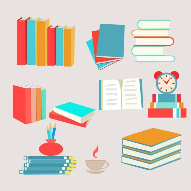 kitap düz tasarım stili koleksiyonunda Icon set