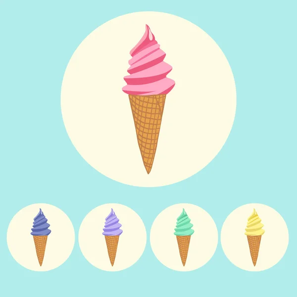 Conjunto de conos de helado en diferentes colores — Archivo Imágenes Vectoriales