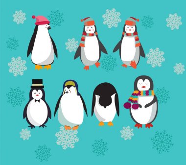  vektör ile sevimli penguenler karakter kümesi.